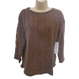 Liz Claiborne Women’s Small Pullover Sweater Rose Quartz Pink Button Sleeve Top